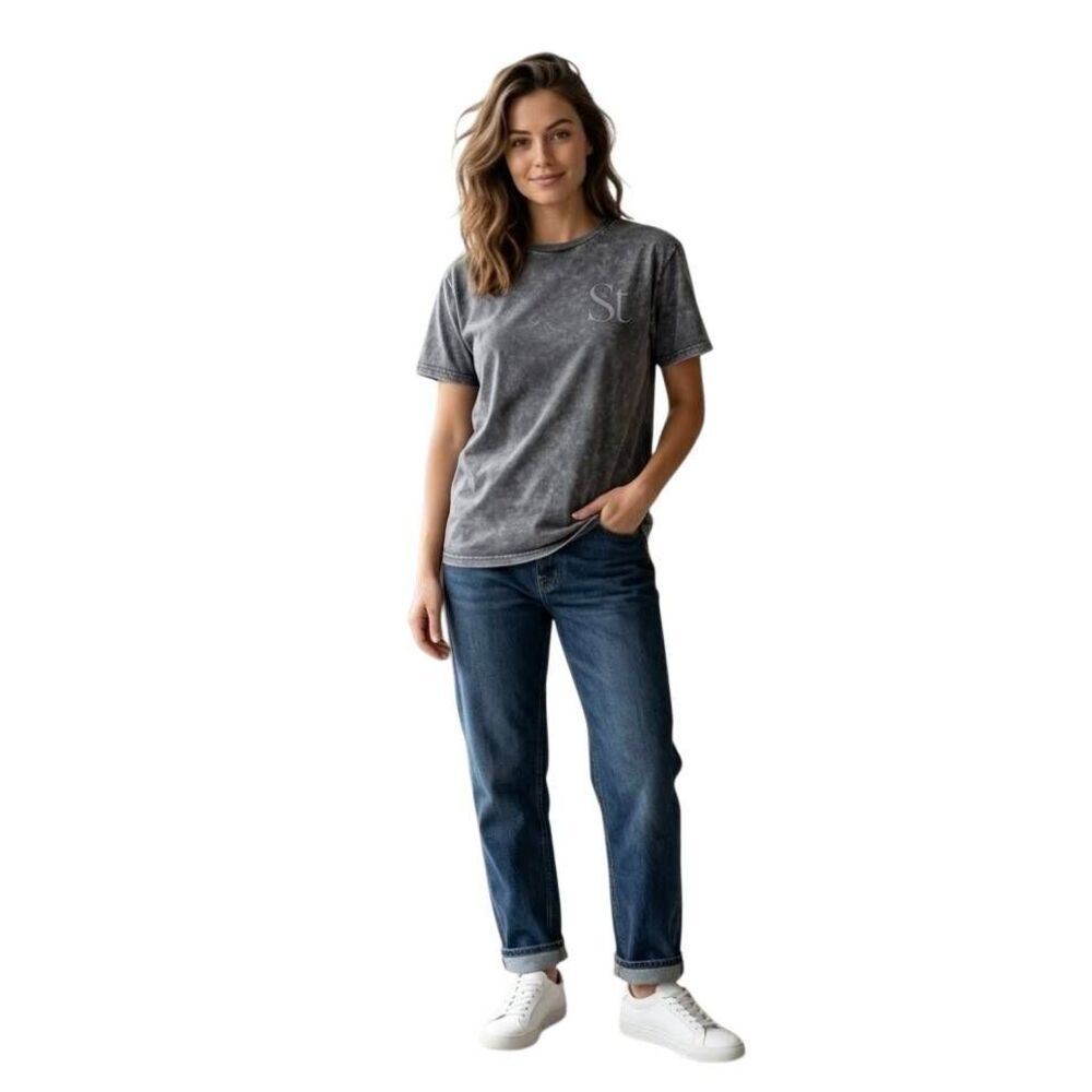 NWT Seint Gray Acid Wash Graphic Tee Size M Crewneck Short Sleeve
